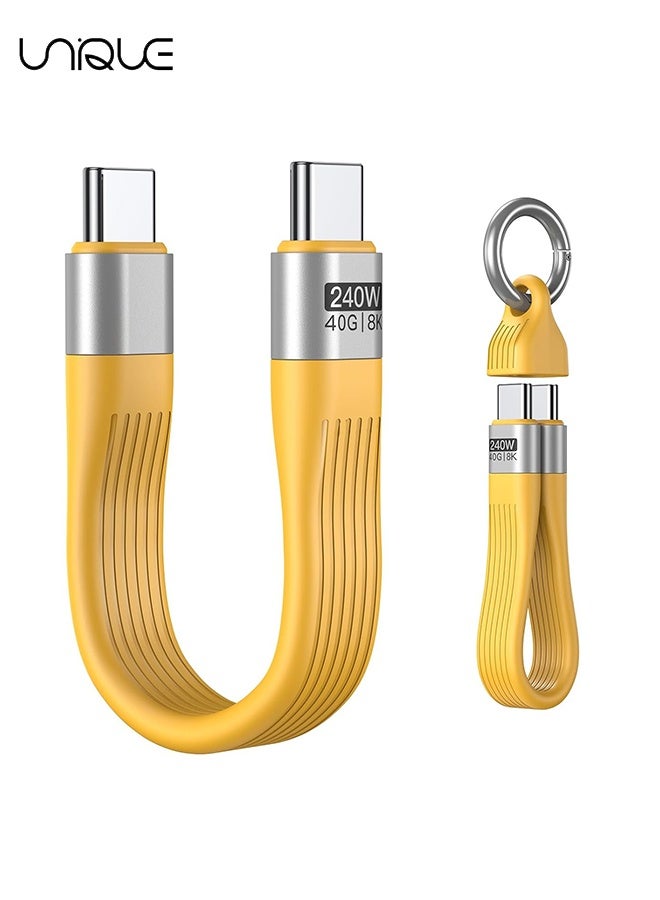 Unique 240W Short USB C Cable/USB 4.0 USB C Short Cable/40Gbps Data Transfer, 8K 60Hz Video Display, for 1Phone16/15, Ma-Book/iPad Series, Samsung Galaxy, Android Auto, VR - Portable Keychain - Yellow - Image 1